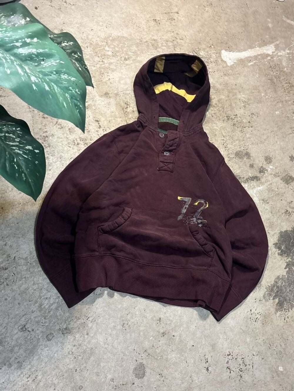 Arizona Jean Company Vintage Wash Maroon Henley Pullover Hoodie with 72 Graphic